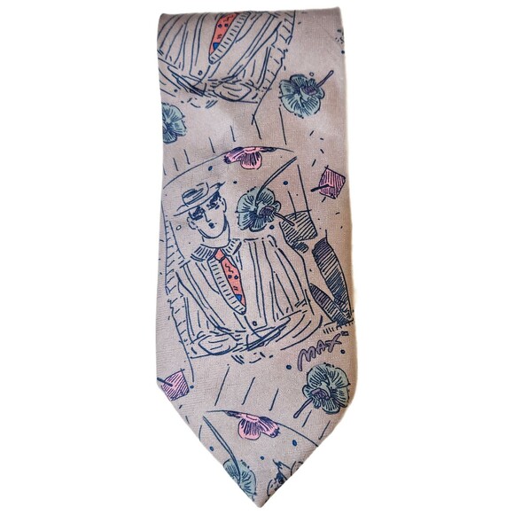 Peter Max Tie 1997 Vintage Gray Silk Classic Art Deco Stylish Man Flowers - Picture 1 of 10